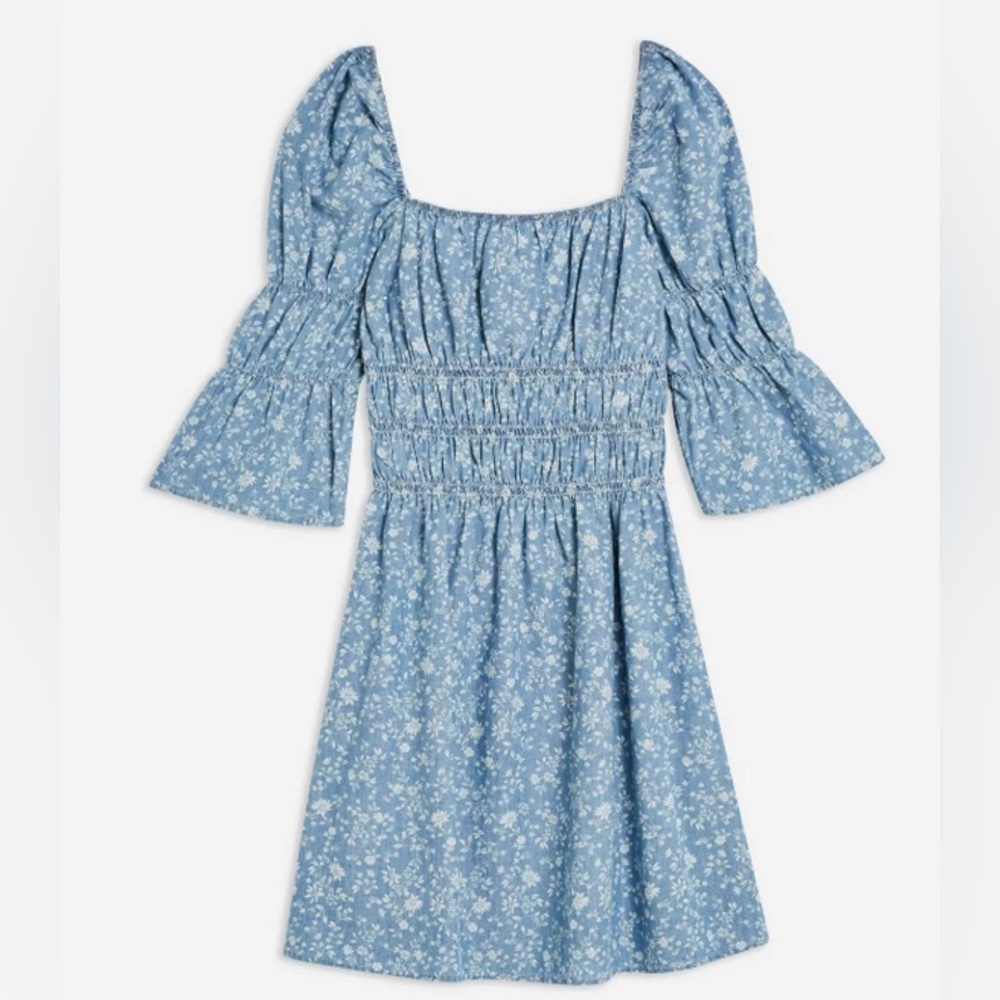 Topshop Blue Denim Floral Dress